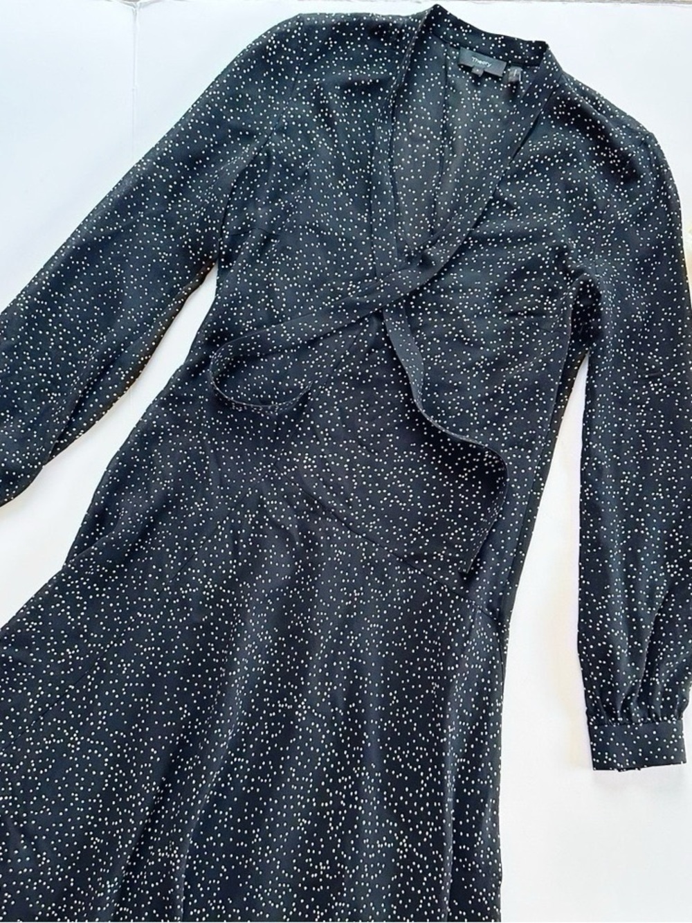 NEW Theory Tie Neck Drape Silk Dress Midi Multi Speckle Black - Picture 6 of 11